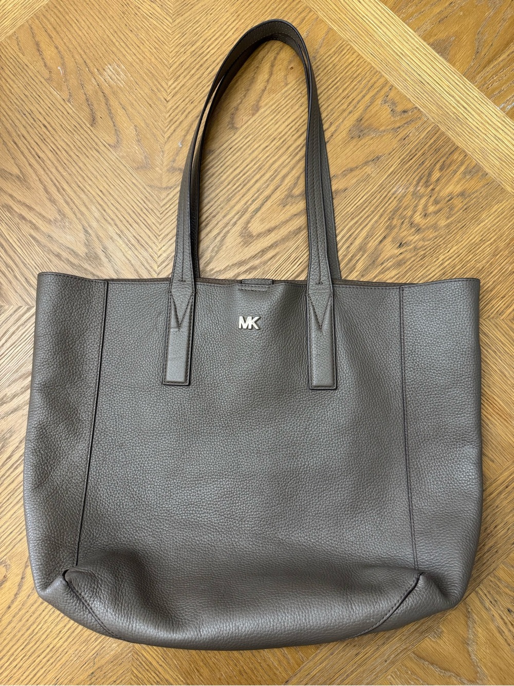 Michael Kors Grayish Brown Pebbled Leather Tote Bag with MK Logo